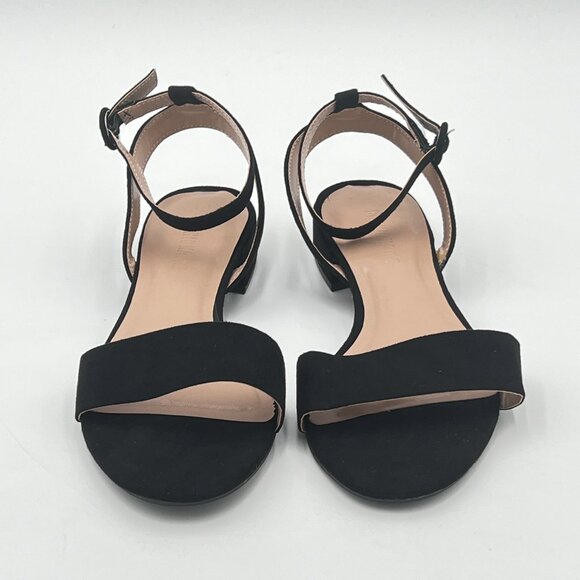 Black Strappy Low Heel Sandal Open Toe Ankle Strap Slingback Chunky Heel Shoes - Picture 3 of 6